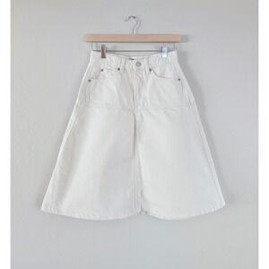 Banana Republic Ecru Denim Skirt Womens 00P Preppy Coastal Chic Neutral Quiet